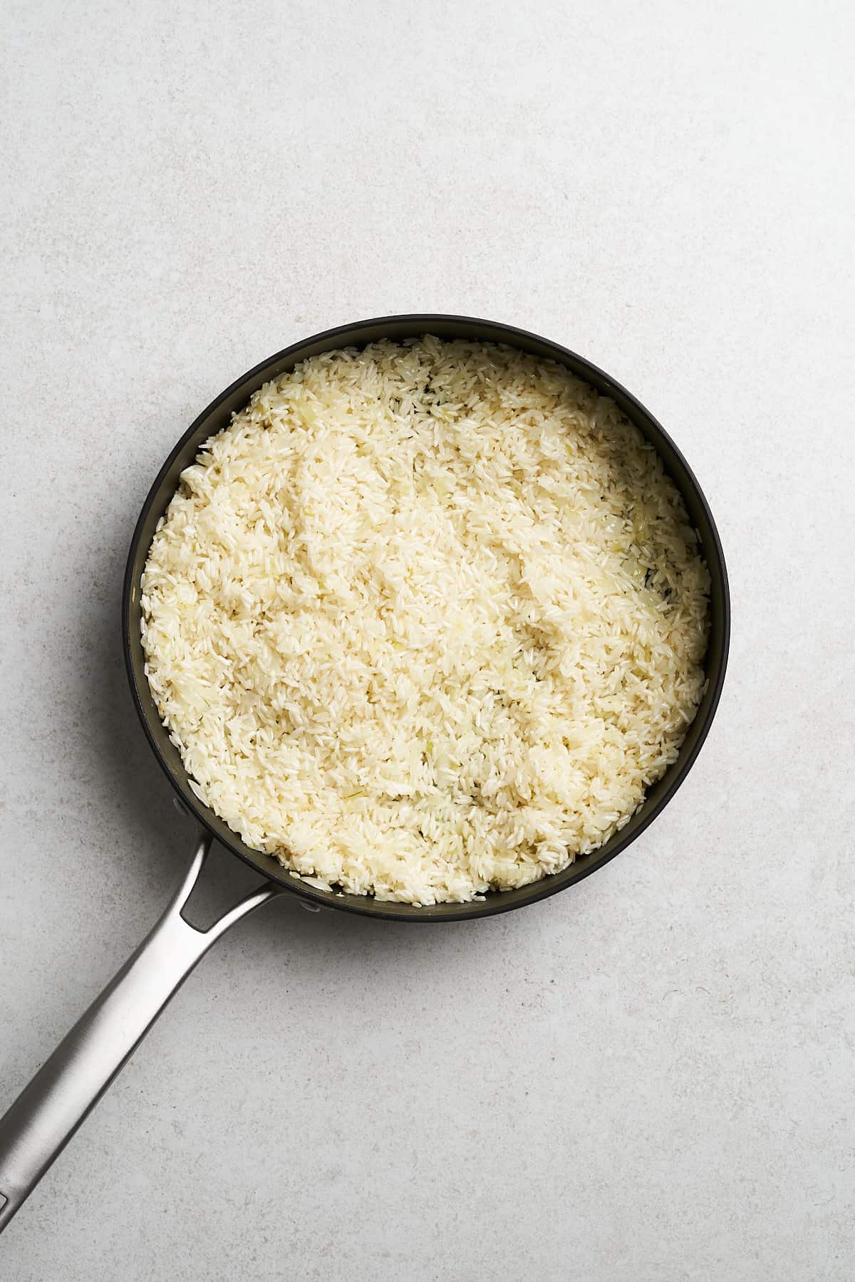 Vegan Spanish Rice in a frying pan.