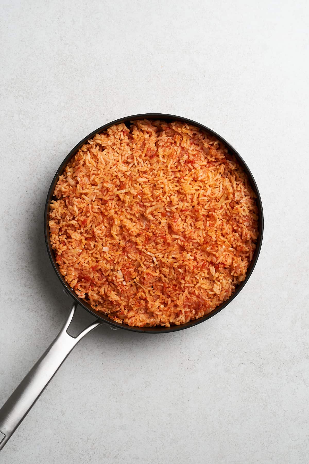 Vegan Spanish Rice in a frying pan.