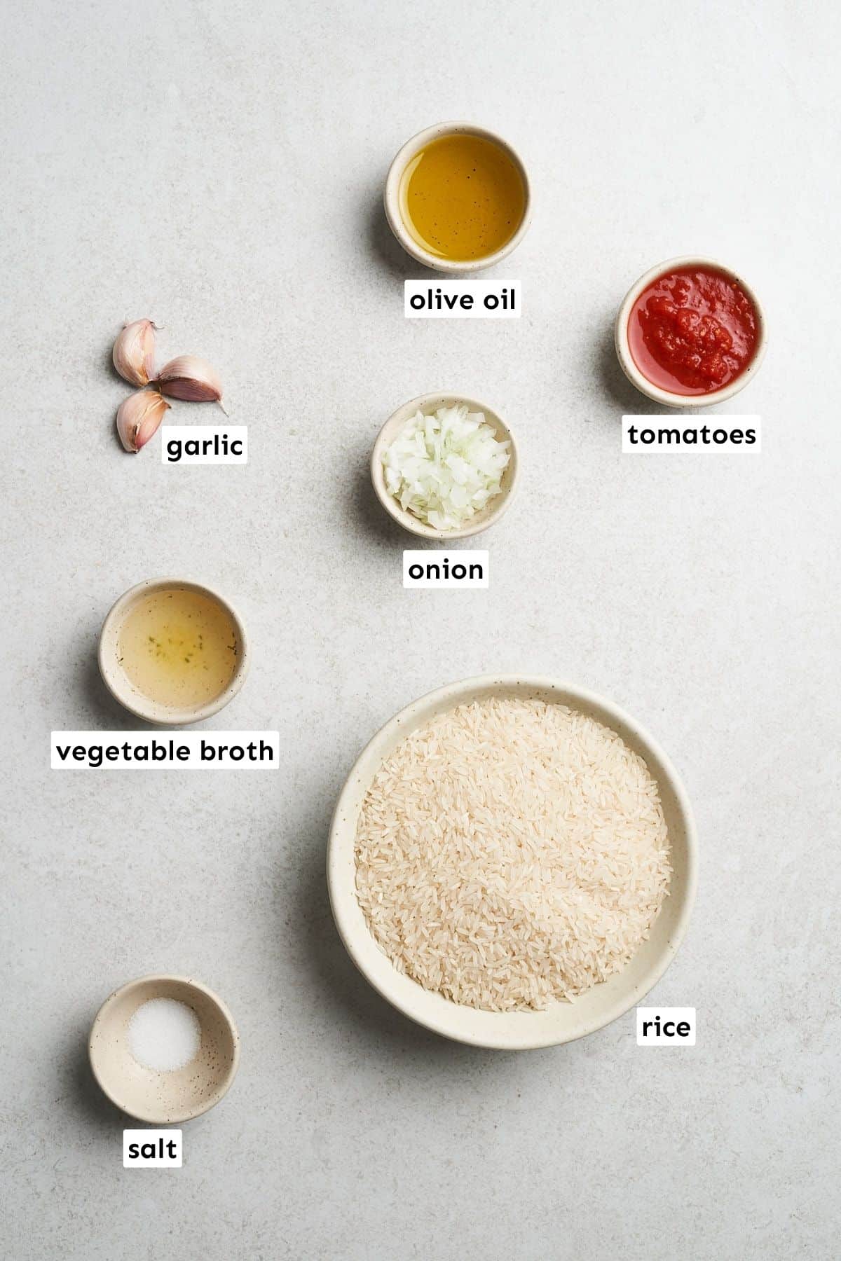Vegan Spanish rice ingredients.