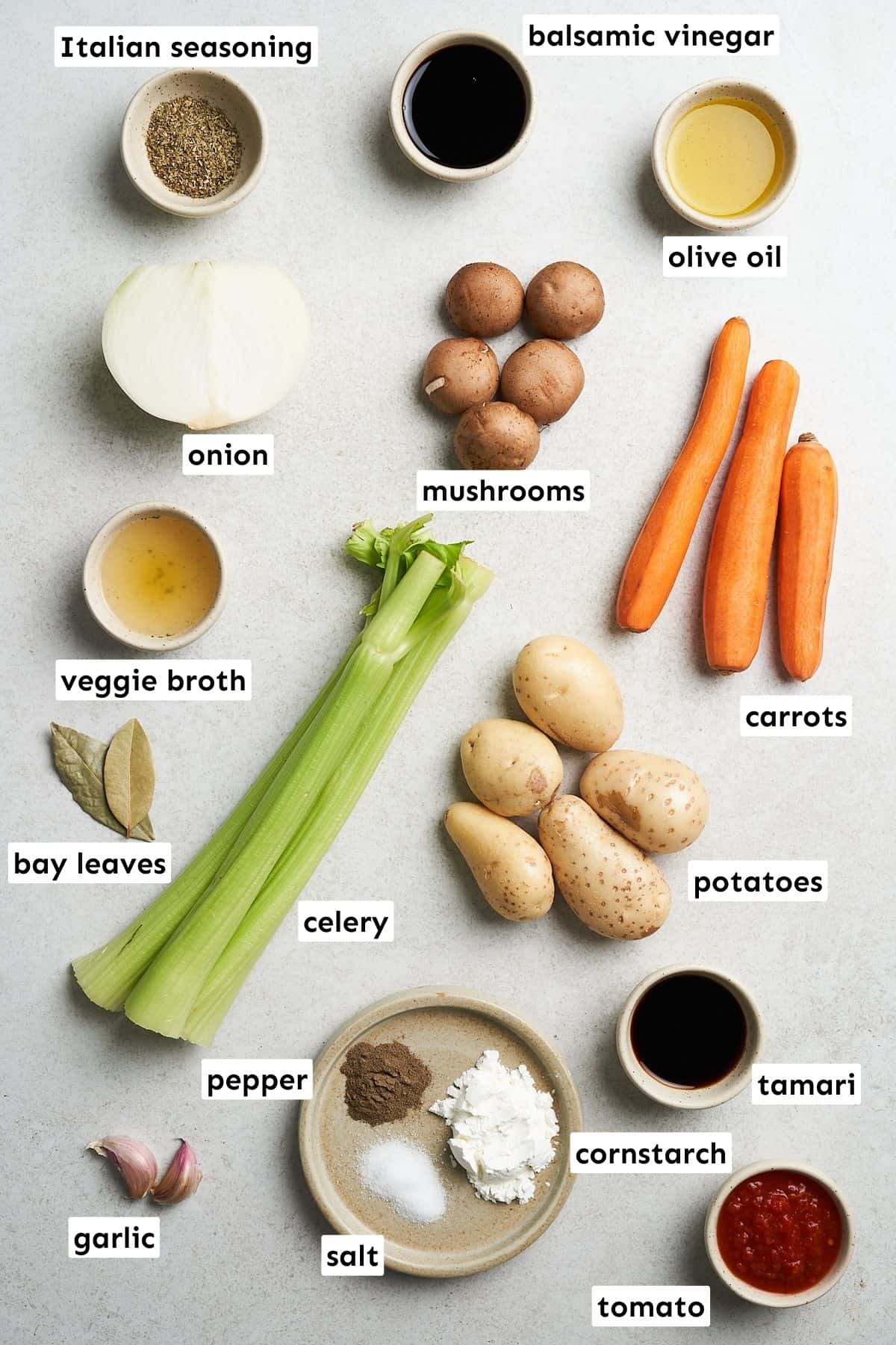 Vegan stew ingredients.