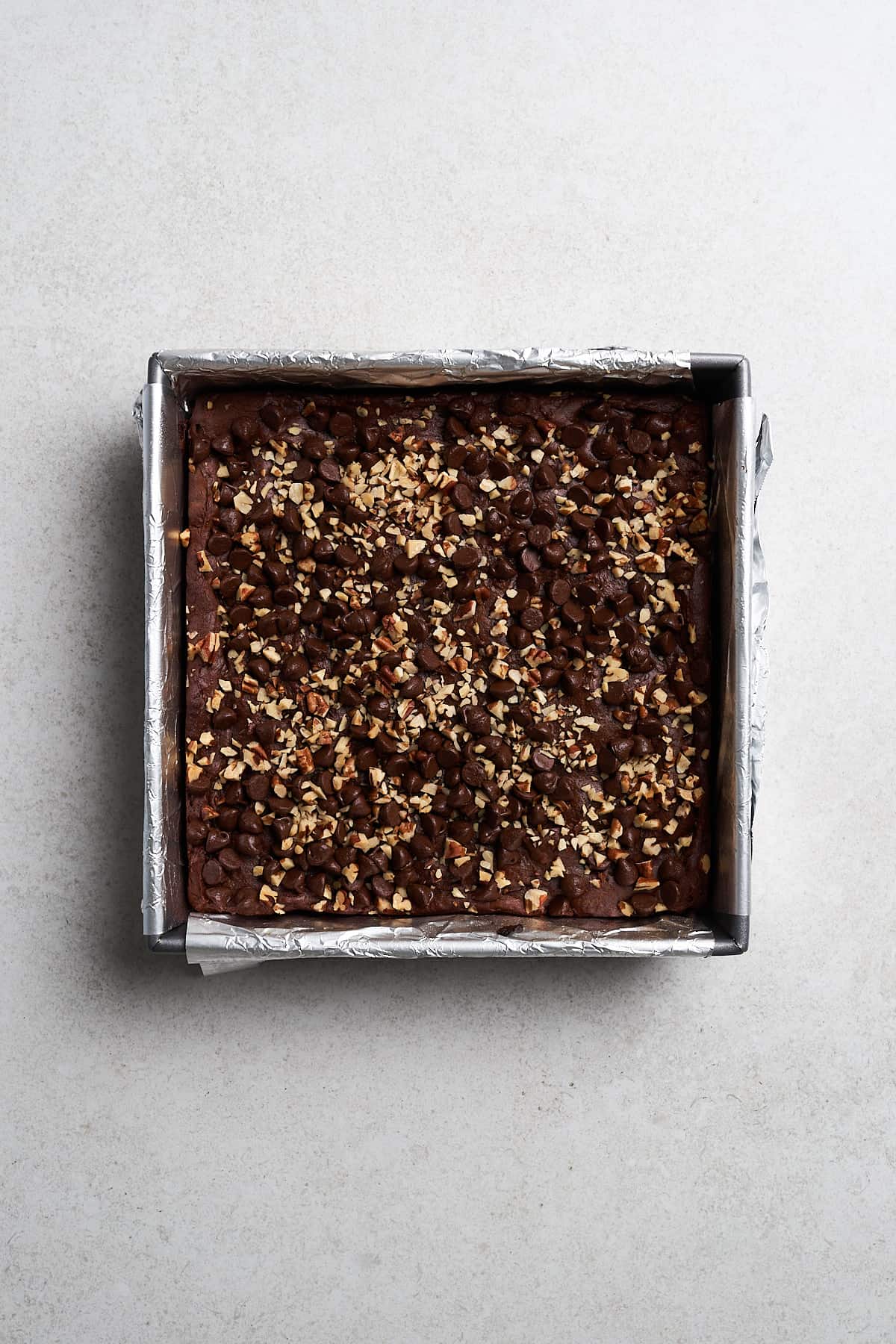 Vegan sweet potato brownies in a baking pan.