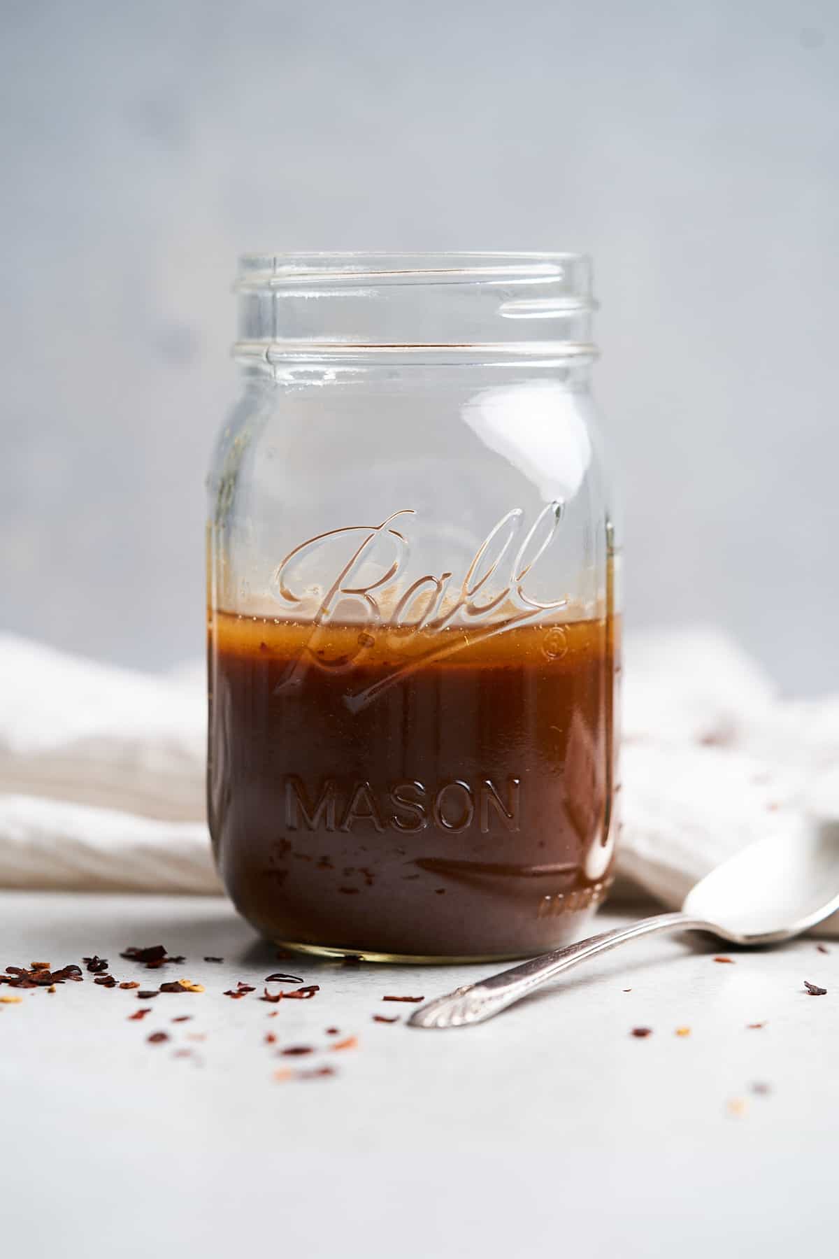 Stir-fry sauce in a mason jar.