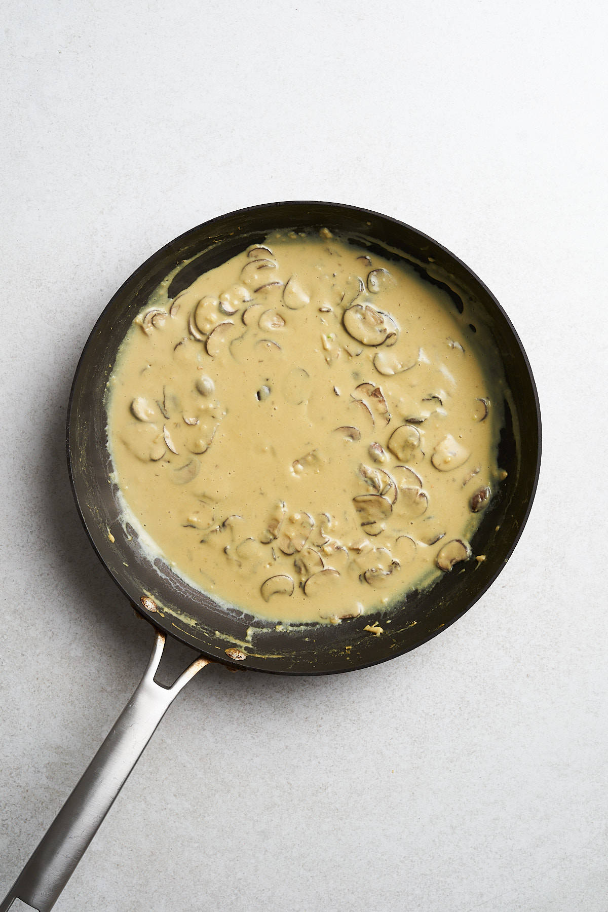 Mushroom sauce in a skillet.
