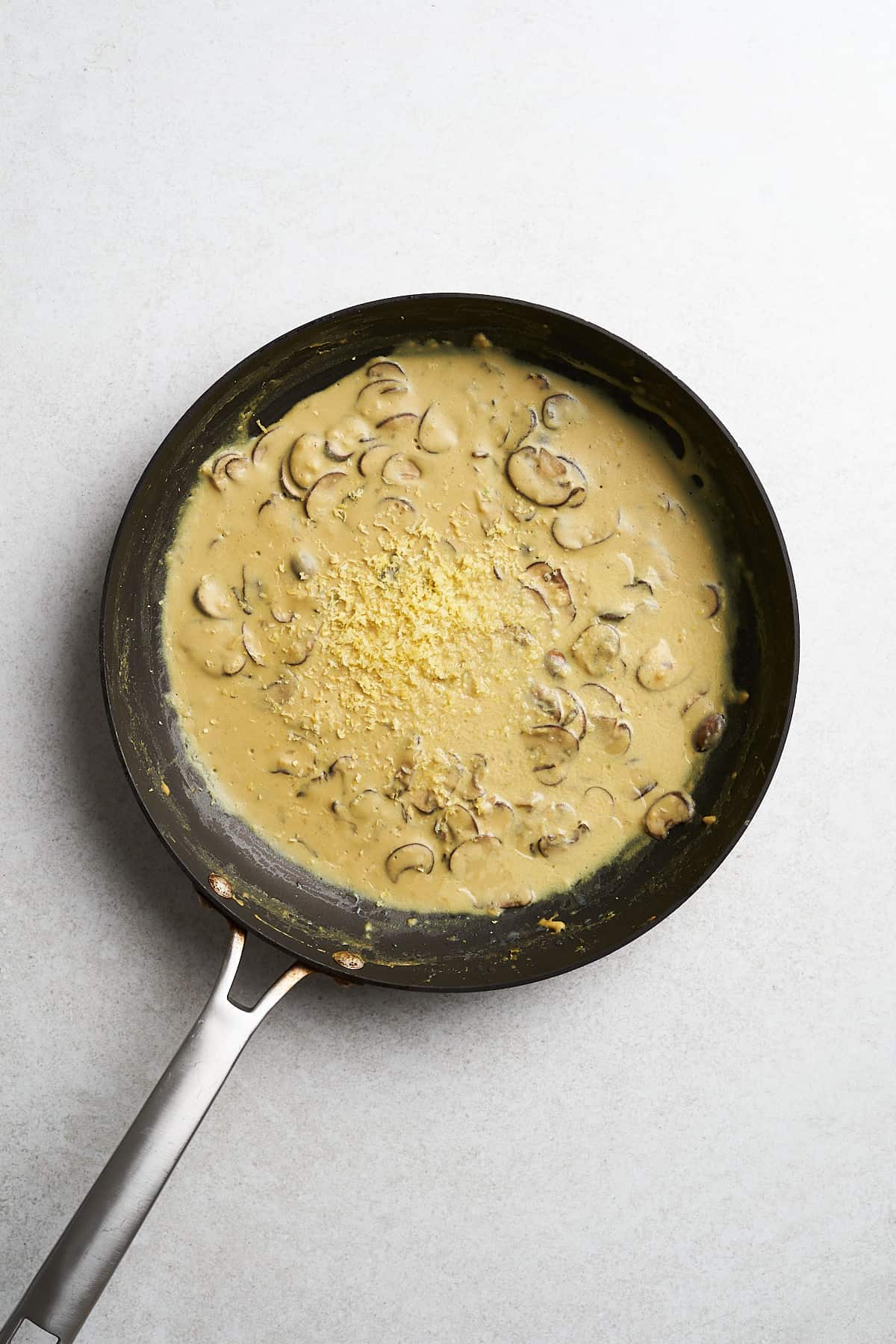 Mushroom sauce with lemon zest.