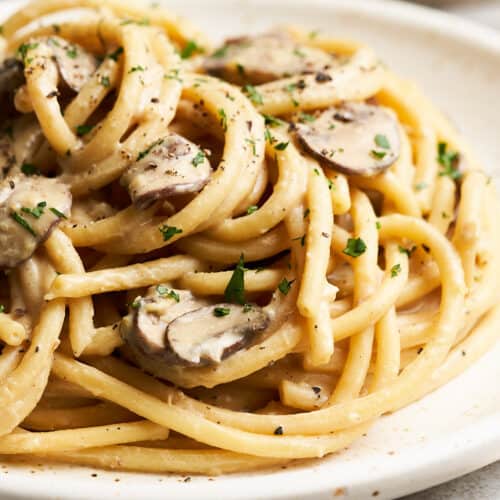 Vegan mushroom pasta.