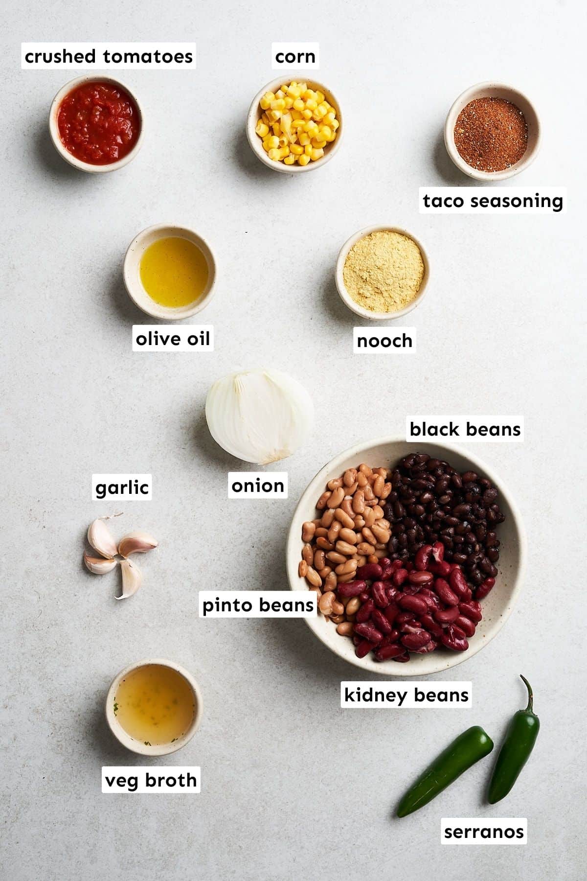 Ingredients for vegan taco soup.