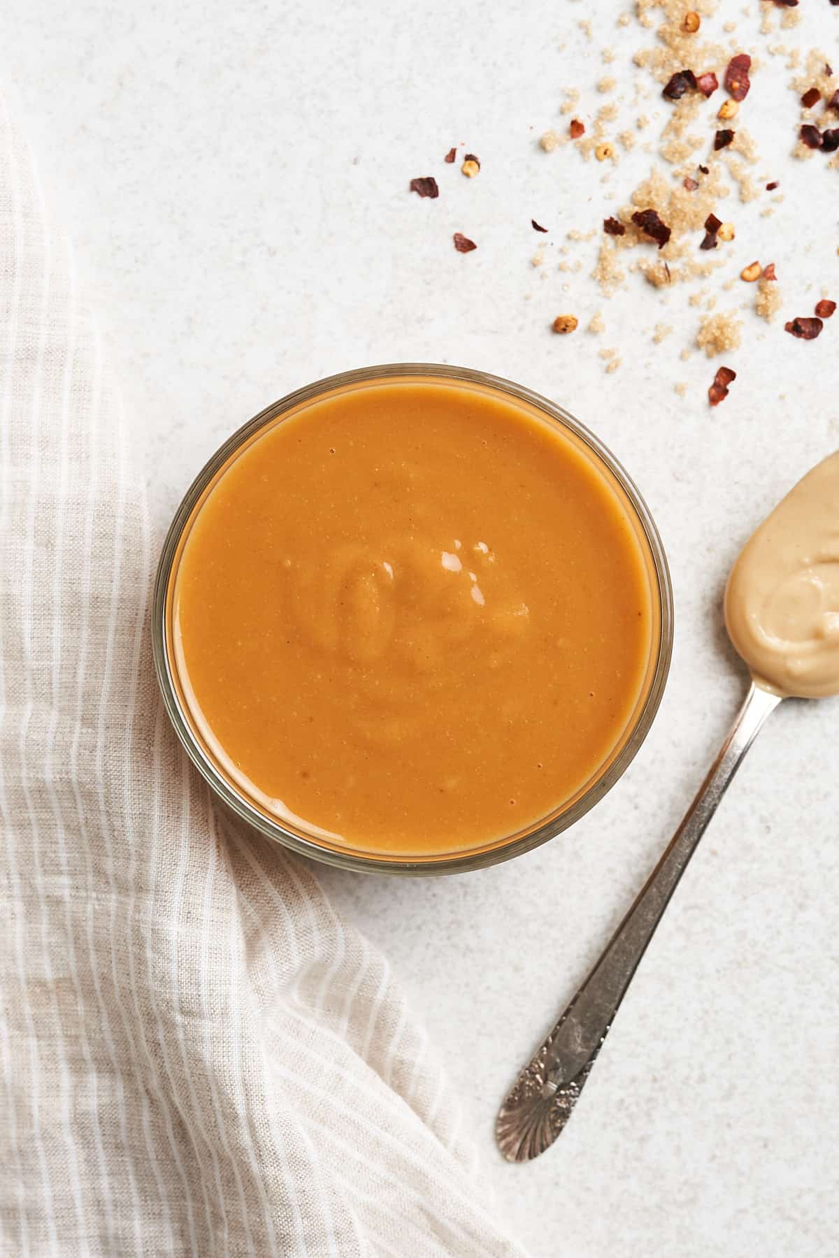 Peanut sauce in a mason jar.
