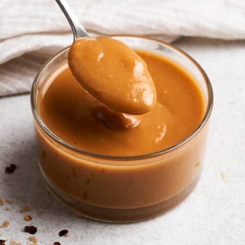 Spoonful of peanut sauce.