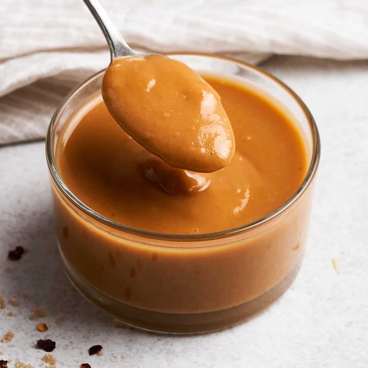 Spoonful of peanut sauce.