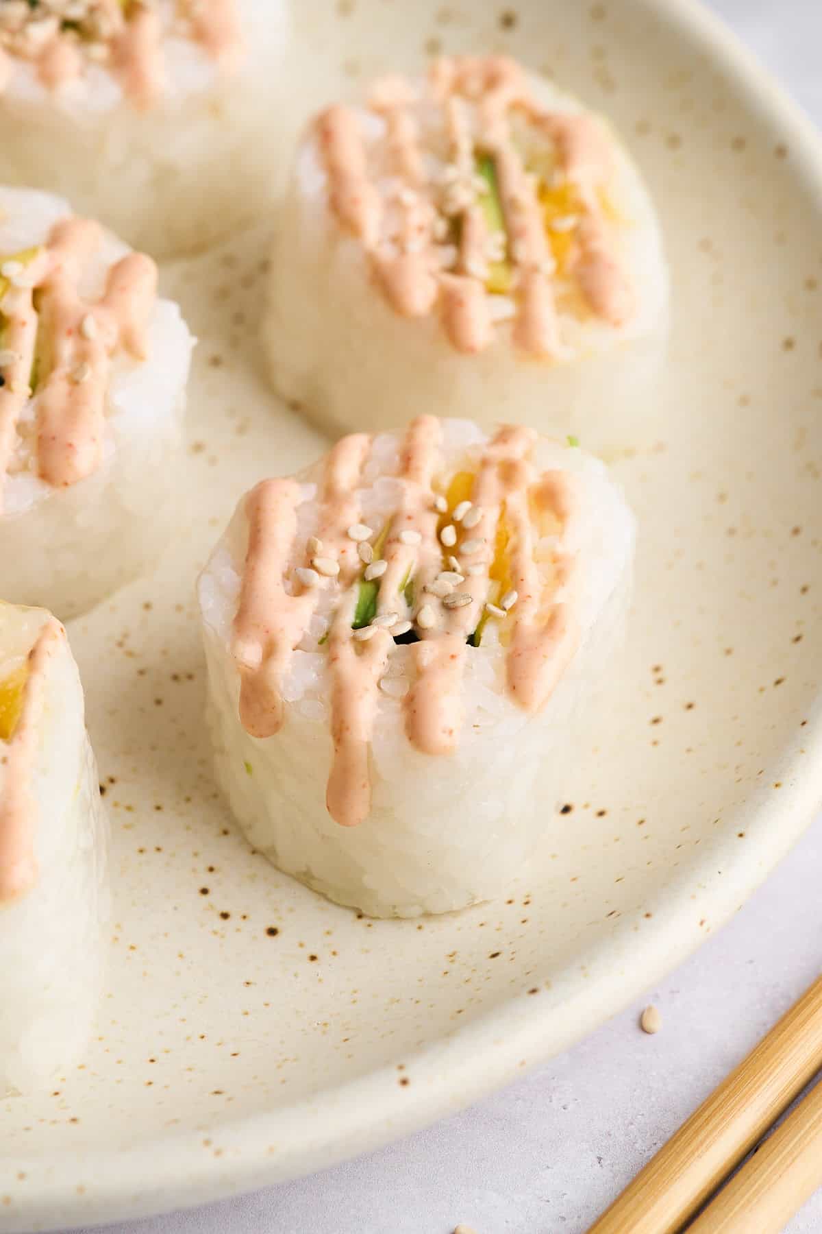 Close up of sushi without seaweed.